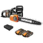 WORX - Tronçonneuse sans fil 40V - 4Ah- WG384E - guide de 35 cm, 8 m/s (Livrée avec batterie et chargeur, brushless, légère et compacte, indicateur de niveau d'huile, auto-lubrification de la chaîne)