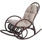 Fauteuil à bascule HHG 648, fauteuil pivotant, fauteuil en rotin, marron rembourrage crème - beige