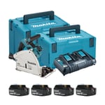 Makita DSP600PTJ-4 Twin 18v Brushless 165mm Plunge Saw (4x5Ah)
