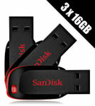 3 X SanDisk 16GB Cruzer Blade USB Flash Drive Memory Stick  TRIPLE PACK-UK