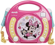 Lexibook Disney Junior Minnie Mouse Lecteur CD pour enfant avec 2 microphones jouets, prise écouteurs, à piles, Rose, RCDK100MN