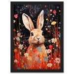 Spring Bliss Oil Painting Cute Bunny Rabbit in a Daisy Flower Meadow Kids Bedroom Artwork Framed Wall Art Print A4