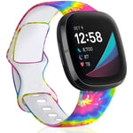 TopPerfekt Strap Compatible with Fitbit Versa 3/Sense Strap, Soft Silicone Pattern Printed Strap Replacement bands for Women Men Small Large (S: for 5.5" - 7.2" wrists, Tie Dye 1)
