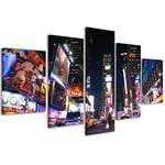 Impressions sur toile City New York 233 tableaux modernes Times Square en 5 panneaux déjà montés, prêt à être accroché, 200 x 90 cm