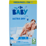 Couches Taille 5 Junior 12-20 Kg Ultra Dry Carrefour Baby - Le Paquet De 136