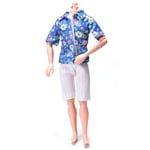 Flowery Shirt Suit For Ken Doll Barbie Cloth White Short Pants F