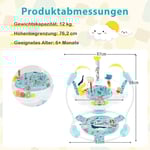 Baby Sky Jumperoo med justerbara höjder & leksaker & speldosa rullator ljusblå
