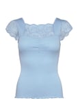 Silk T-Shirt W/ Lace Tops T-shirts & Tops Short-sleeved Blue Rosemunde