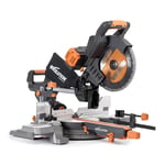 Evolution Power Tools R255SMS-DB-Li Cordless Brushless Double Bevel Double Battery Sliding Mitre Saw 2x 18v Li-Ion EXT Multi-Material Blade, Cuts Wood, Metal, Plastic, 255mm - Batteries Not Included