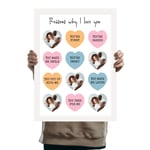 Personalised Reasons Why I Love You Photo Upload With Messages Framed Print in A3 or A4 size, Black or White (White, A3)
