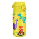 ION8 Insulated Steel Water Bottle, 320 ml/11 oz, Leak Proof, Easy to Open, Secure Lock, Dishwasher Safe, Carry Handle, Flip Cover, Metal Water Bottle, Raised Print, Stainless Steel, Dinosaur Design