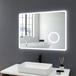 Meykoers - Miroir de salle de bain led 80x60cm avec anti-buée et Bluetooth led éclairage Réglable Miroir Lumière Cosmétique 3x Loupe Miroirs,
