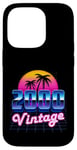 Vintage 2000 Anniversaire 25 ans 80's Rétro Palmier Coucher de Soleil Coque pour iPhone 14 Pro