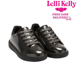 Lelli Kelly Girls School Trainers Black Shiny Side Zip Shoes LK3801 Perla
