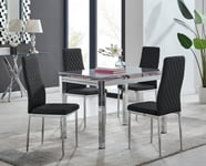 Enna White Glass Extending 4-6 Seater Dining Table and 4 Milan Faux Leather Chairs