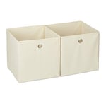 Relaxdays 10025655_127 Lot de 2 boîtes de rangement, carrées en tissu, Cubique, 30x30x30 cm, Beige, polyester, carton, 30 x 30 x 30 cm