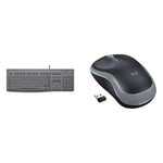 Logitech K120 Keyboard for Education - Black & M185 Wireless Mouse, 2.4GHz with USB Mini Receiver, 12-Month Battery Life, 1000 DPI Optical Tracking, Ambidextrous - Grey