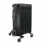 Oil Filled Radiator 7 Fin Thermostat Electric Portable Gloss Black 1500W