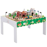 Teamson Kids Wooden Train Set & Play Table & Track (85 Pcs) (Brio Comp) PS-T0003