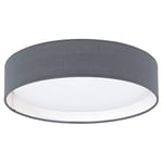 EGLO Pasteri LED Textile Ceiling Lamp, Grey Fabric, White Steel and Plastic Living Room Ceiling Lighting, Ø: 32 cm/12.6 inches