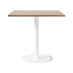 Cafébord Kvadrat - Runt pelarstativ, Storlek 80x80 cm, Bordsskiva Valnöt, Stativ Vit