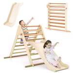 COSTWAY Triangle d'escalade avec Toboggan, Cadre d'escalade 3 en 1, Pliable en intérieur, équerre en Bois, pour Toboggan et Escalade, pour Enfants à partir de 1 an (Naturel)