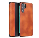 Protective Case Fierre Shann Crazy Horse Texture Horizontal Flip PU Leather Case for Huawei P30 Pro, with Smart View Window & Sleep Wake-up Function Smartphone Slim Cover Shell ( Color : Brown )