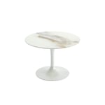 Knoll - Saarinen Round Table - Soffbord, Vitt underrede, skiva i matt vit Calacatta marmor, H: 38, Ø51 - Vit - Soffbord - Metall/Sten