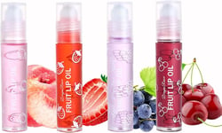 Joyeee Hydrating Lip Oil Set, 4 Pcs Fruit-Flavored Lip Gloss Set, Roll-On Lip Oi