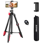 Sunfoto Phone Tripod, Travel Camera Tripod, 54 Inch 360 Panorama Ball Head Selfie Tripod with Wireless Remote & Cellphone Holder Mount for Smartphone Camera and Gopro