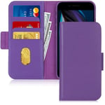 Fyy iPhone SE 2022/SE 2020/iPhone 8/7 Case, [Genuine Leather][RFID Blocking] Flip Wallet Phone Case Protective Shockproof Cover with [Card Holder] for Apple iPhone SE 2022 5G/SE 2020/8/7 4.7" Purple