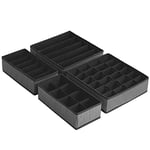 SONGMICS RUS004B01 Lot de 4 boîtes de rangement pliables en tissu non tissé aspect lin pour chaussettes et cravates Noir