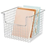 mDesign Wire Basket for Cupboards or Shelves – Practical Storage Box for The Kitchen, Bathroom or Office – Open Metal Wire File Box – Chrome