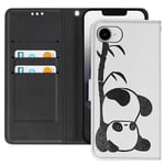 iPhone 16e Fodral Panda-mönster med Handledsrem och Kortficka Vit / Svart