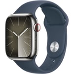 APPLE Apple Watch Series 9 Gps + Cellular - 41 Mm Silver Stålfodral Storm Blue Sport Band S/m