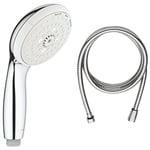 Grohe, Tempesta Hand-held Shower Head, Chrome, 3 Strahlarten + GROHE 27503000 | VitalioFlex Shower Hose | 1750mm