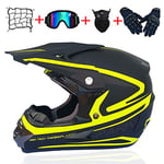 CNSTZX Motorcycle Cross Helmet, Adult Off Road Helmet with Gloves, Mask, Glasses, Motorcycle Net (5 Pieces), Full Face BMX Kids Bike Enduro Downhill Helmet, D.O.T Certified, S-XL 52-59 CM, Y,L