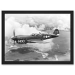 War Military Vintage US Airforce Fighter Plane Black White P-40 Artwork Framed Wall Art Print A4