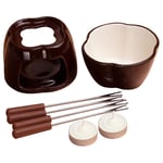 persiverney-homeland Kitchen Fondue Pot Set Ceramic Chocolate Fondue Pot Countertop Set Cooker Multifunctional Cheese Melting Pot with Tealight Candles and 4 Stainless Steel Forks Handy