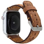 VENTA® Bracelet de rechange en cuir véritable pour Apple Watch 1/2 / 3/4 / 5 Compatible avec Apple Watch (42-44 mm/café antique/VA9-G8) + kit d'adaptateurs argenté