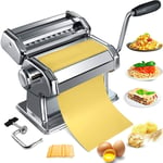 Pasta Maker Machine, Homemade Stainless Steel Manual Roller Pasta Maker With Adjustable Thickness Settings Sturdy Noodles Cutter with Clamp for Spaghetti, Fettuccini, Lasagna or Dumpling Skins