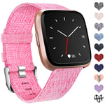 Ouwegaga Compatible with Fitbit Versa Strap/Fitbit Versa 2 Strap, Woven Bands Replacement Sport Wristband Compatible with Fitbit Versa/Versa Lite Small, Pink