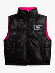 DKNY Kids' Reversible Puffer Gilet, Black/Pink
