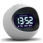 NEWGATE® Réveil numérique Centre de la Terre - Horloge de Chevet - Horloge de cheminée - Horloge de Table - Horloge numérique - Réveil numérique - Affichage LCD - Horloge de Bureau (Blanc)