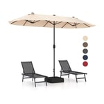 400x200 cm Parasol de Balcon avec Support, Parasol de Jardin avec Manivelle, Parasol de Marché pour 6-8 Personnes, Beige - Goplus