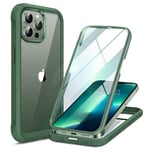 Miracase GLASS Case Compatible with iPhone 13 Pro Max Case 6.7 inch, [Glass Screen Protector] Full Body Rubber Bumper Case Cover (Alpine Green)