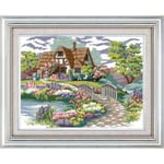 Crosstitch Kit with Pattern Village Garden Cottage Landscape Cross Stitch Print Embroidery Kit 14CT Cotton Embroidery Sewing Kit (Color : Yellow, Cross Stitch Fabric CT Number : 14CT Unprinted)