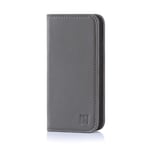 32nd Classic Series - Real Leather Book Wallet Flip Case Cover For Apple iPhone 5, 5S & SE (2016), Real Leather Design With Card Slot, Magnetic Closure and Built In Stand - Elephant Grey