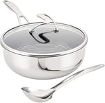 Circulon SteelShield C Series Stainless Steel Deep Frying Pan with Lid 24cm / 3.3L - Induction Saute Pan with Lid & Metal Spoon - Hybrid Non Stick, Metal Utensil Safe & Dishwasher Safe Cookware