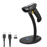 NETUM Wireless 2D QR Barcode Scanner with Stand, Bluetooth & 2.4G Wireless & USB Wired Handsfree Barcode Reader with 1D 2D Screen Scanning Auto Sensing Connect Smart Phone Tablet PC NT-1228BL-WS